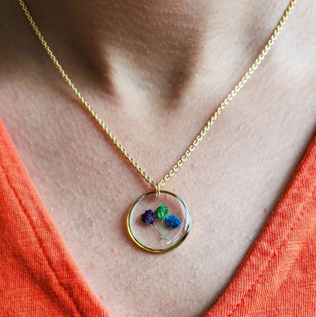 Handmade Pressed Flower Art Multicolor Forest Resin Necklace