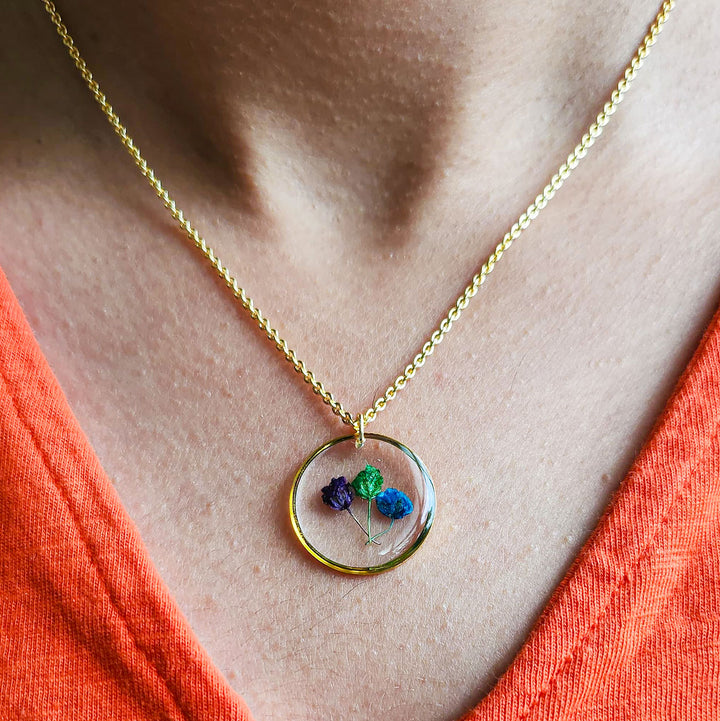 Handmade Pressed Flower Art Multicolor Forest Resin Necklace
