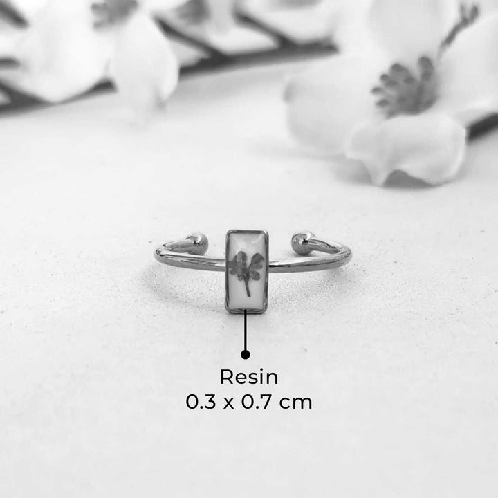 Handmade Pressed Flower Art Lavender Rectangle Resin Ring With Origami Ring Box