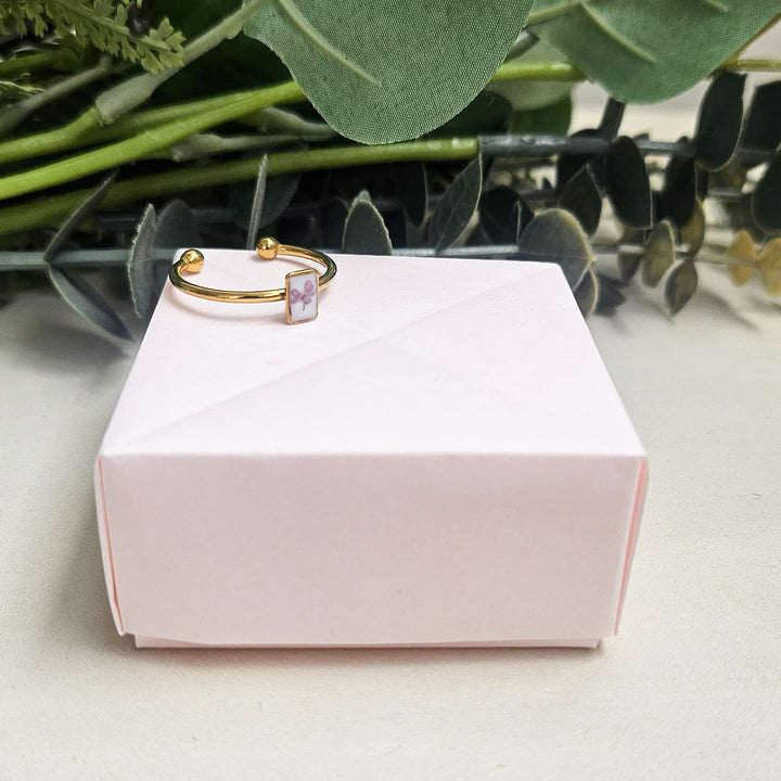 Handmade Pressed Flower Art Lavender Rectangle Resin Ring With Origami Ring Box