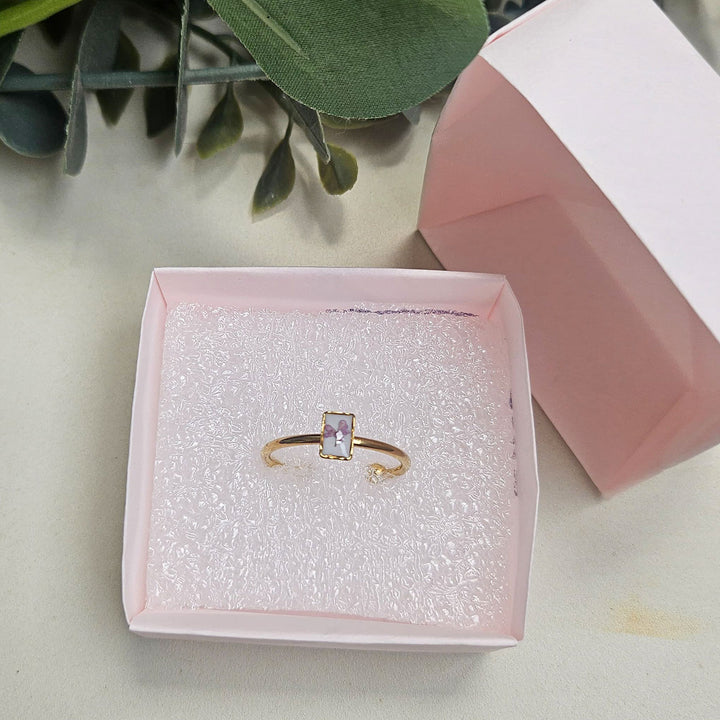 Handmade Pressed Flower Art Lavender Rectangle Resin Ring With Origami Ring Box