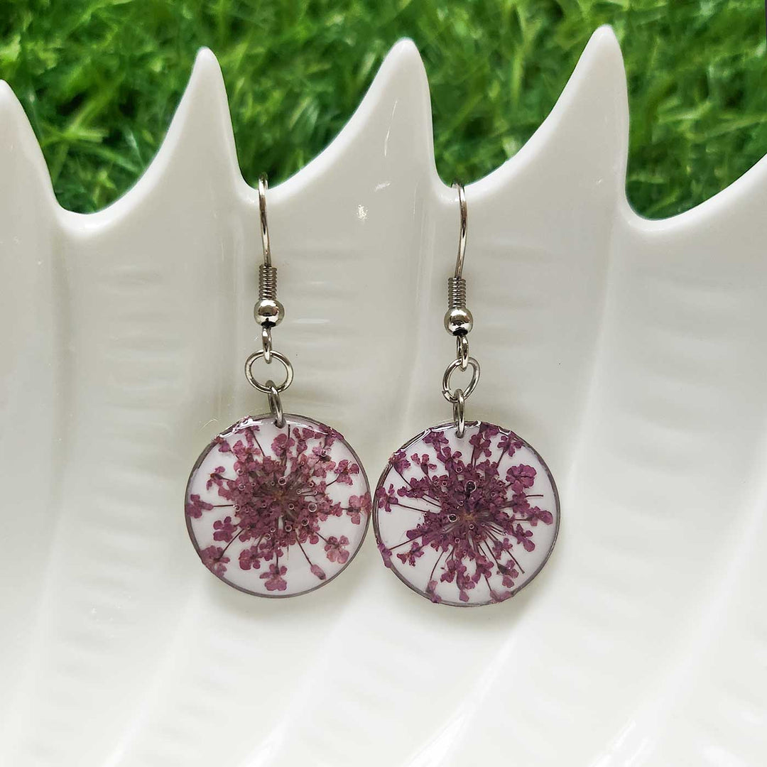 Handmade Pressed Flower Art Purple Resin Earrings