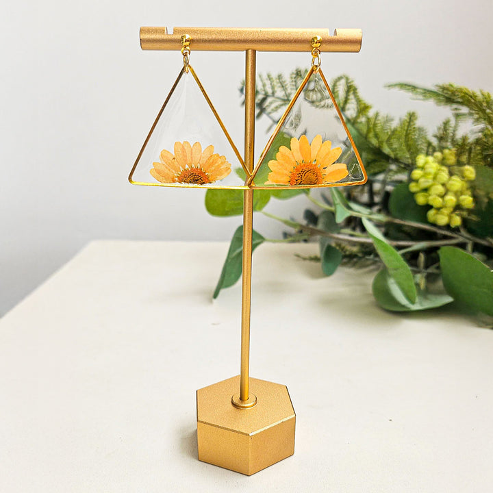 Handmade Pressed Flower Art Orange Resin Earrings
