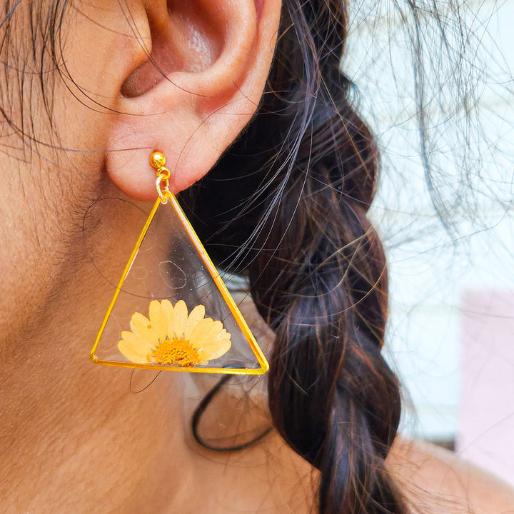 Handmade Pressed Flower Art Orange Resin Earrings