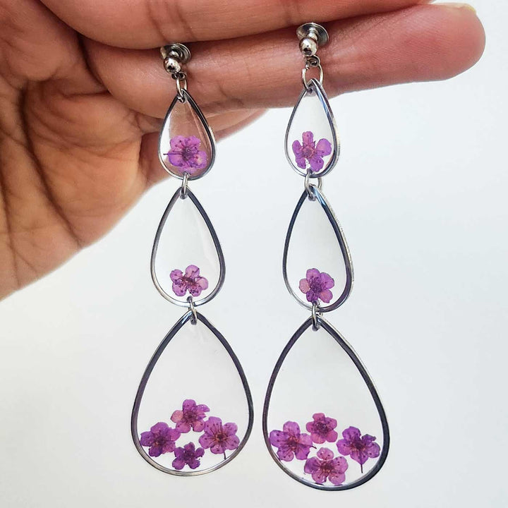 Handmade Pressed Flower Art Lavender Resin Earrings