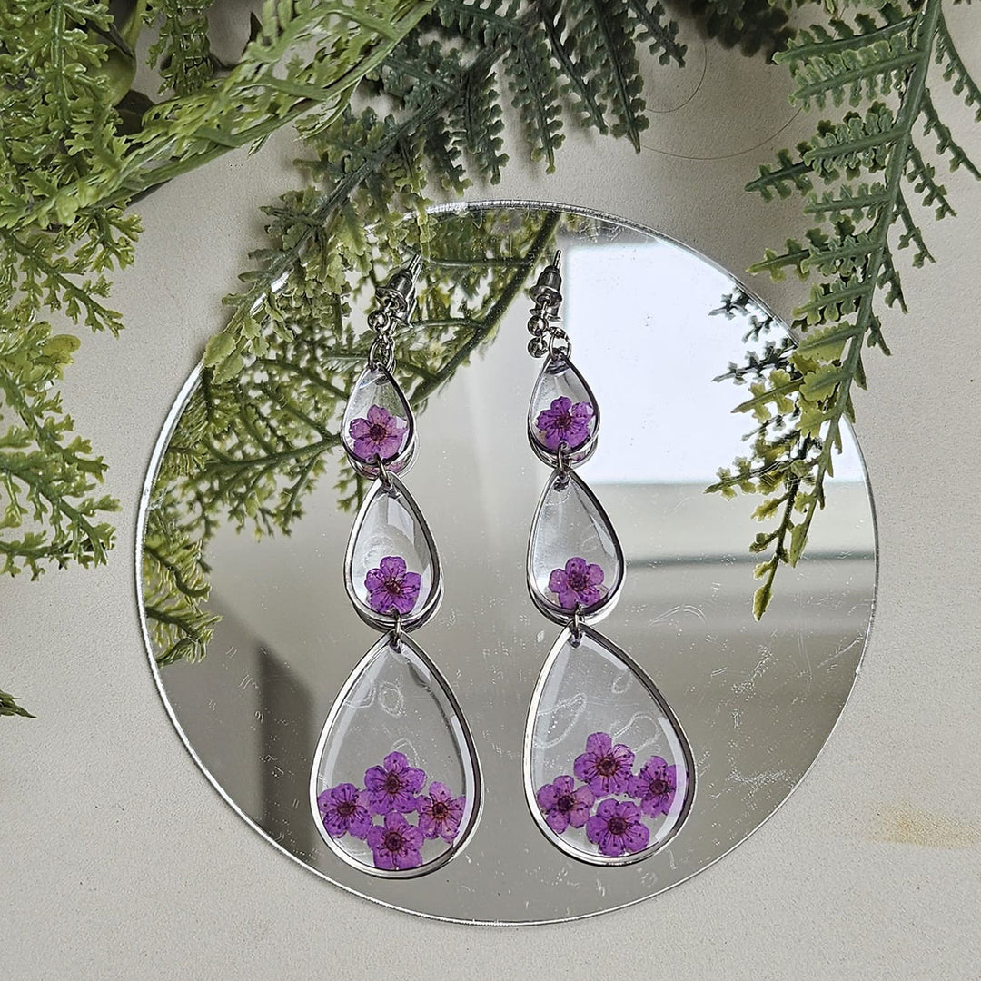 Handmade Pressed Flower Art Lavender Resin Earrings