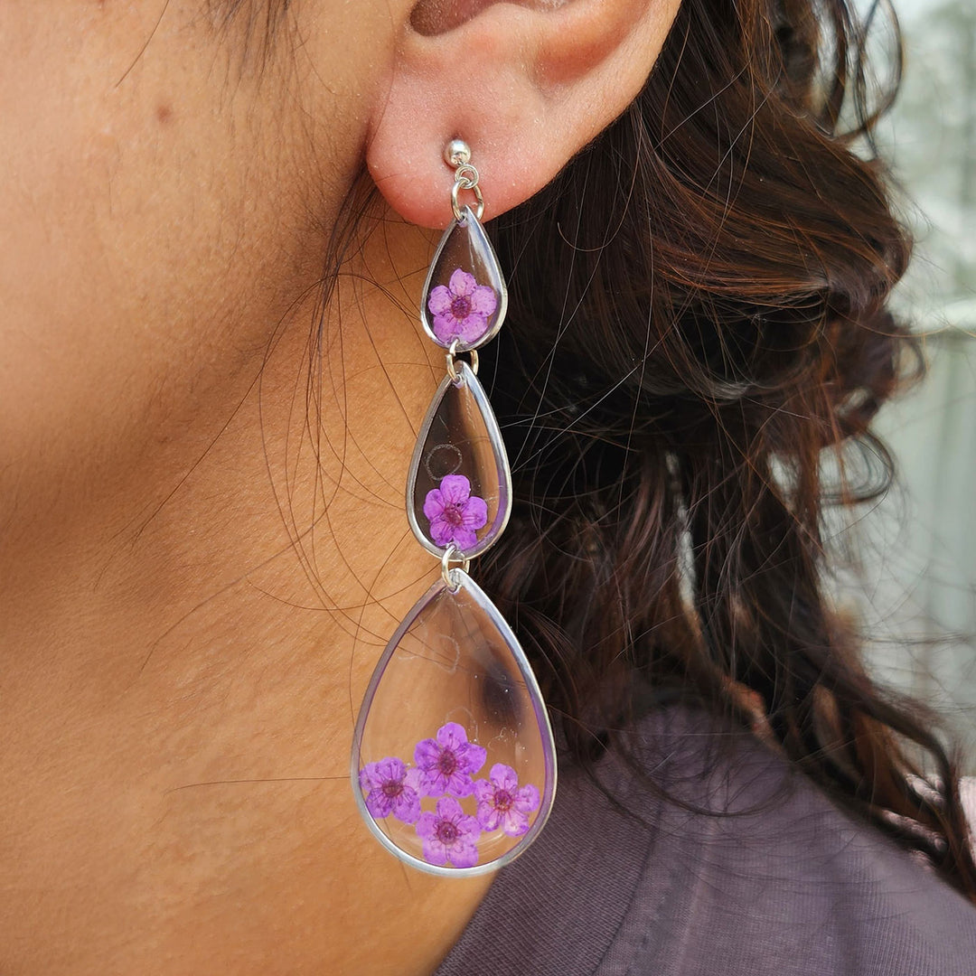 Handmade Pressed Flower Art Lavender Resin Earrings
