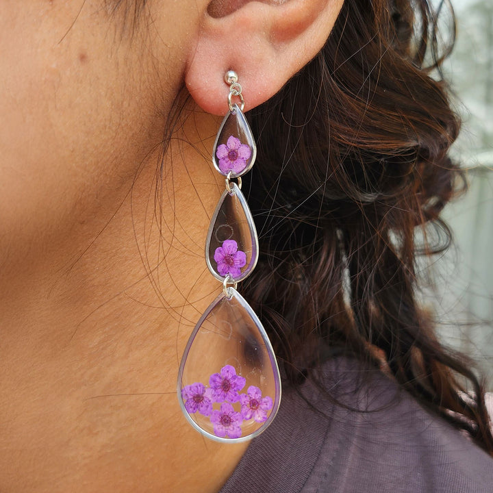 Handmade Pressed Flower Art Lavender Resin Earrings