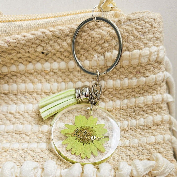 Handmade Pressed Flower Art Lime Resin Keychain