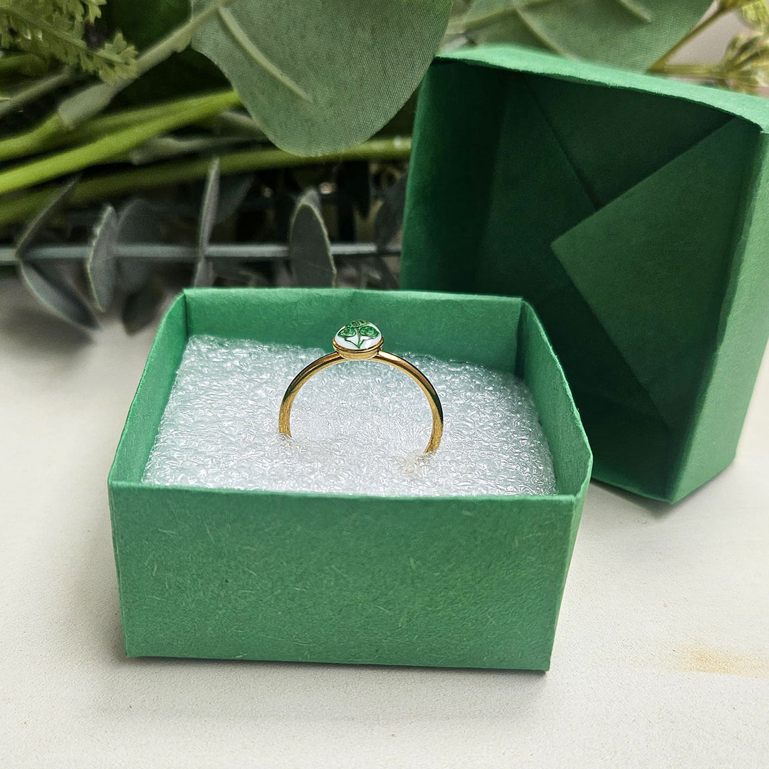 Handmade Pressed Flower Art Green Resin Ring With Origami Ring Box