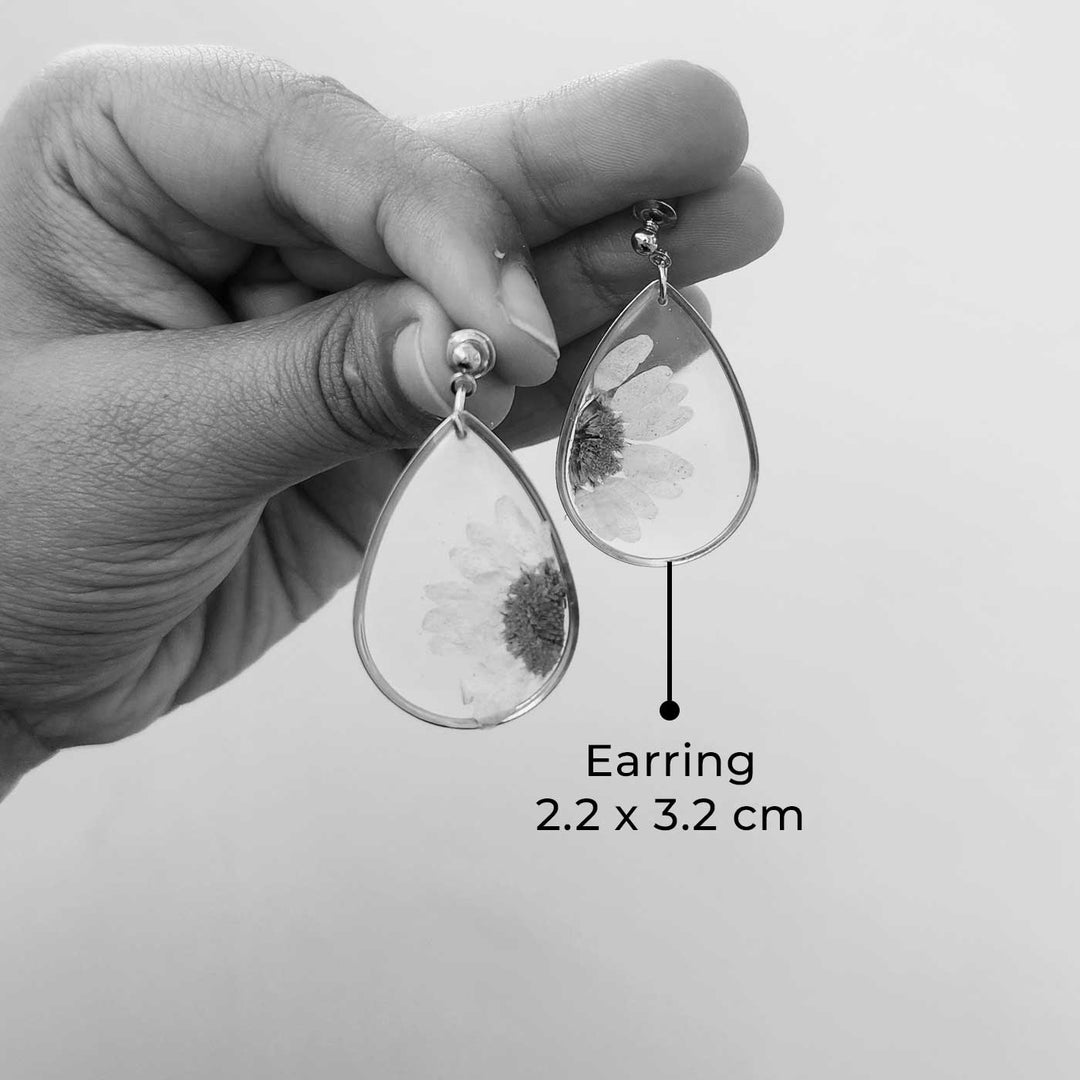 Handmade Pressed Flower Art White Daisy Resin Earrings