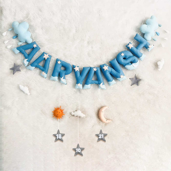 Handcrafted Personalized Cloud Theme Bunting For Kids