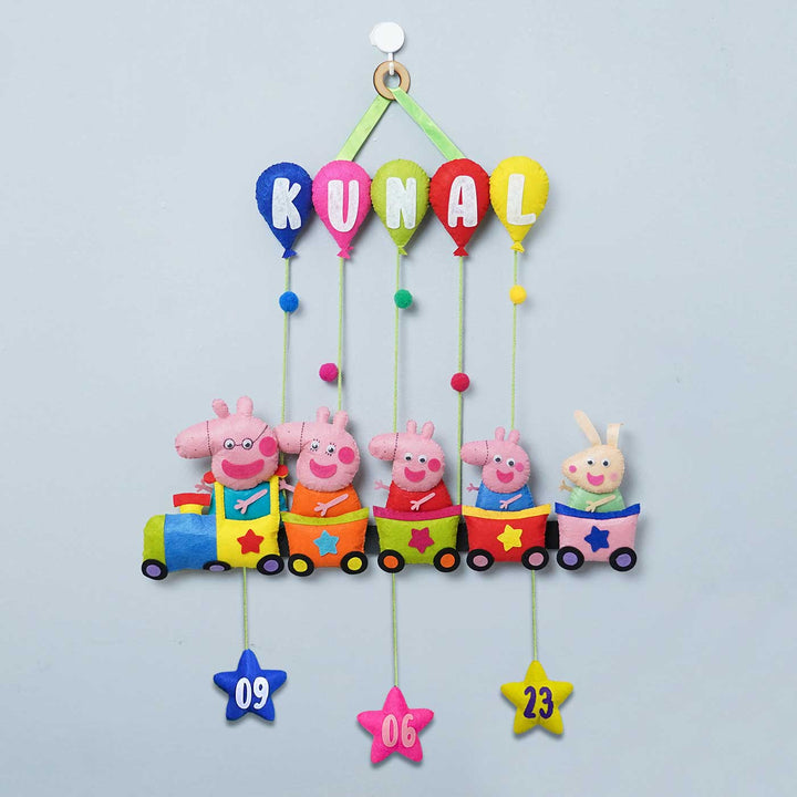 Handcrafted Personalized Felt Name Plate for Siblings | Peppa Train with Balloons