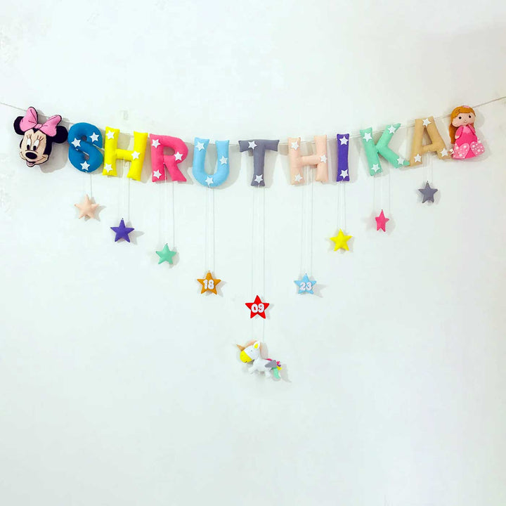 Handcrafted Personalized Mickey & Doll Themed Bunting For Kids
