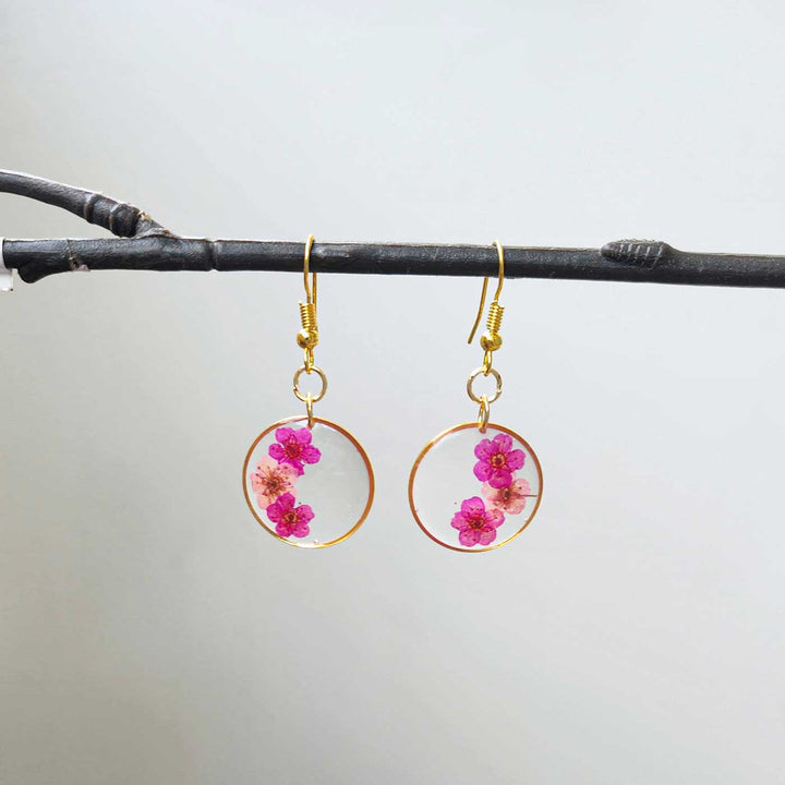 Handmade Pressed Flower Art Pink Resin Earrings