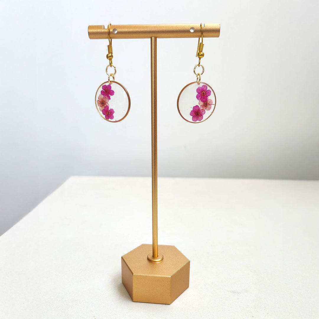 Handmade Pressed Flower Art Pink Resin Earrings