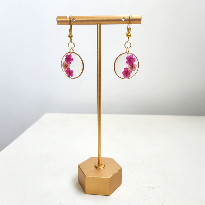 Handmade Pressed Flower Art Pink Resin Earrings