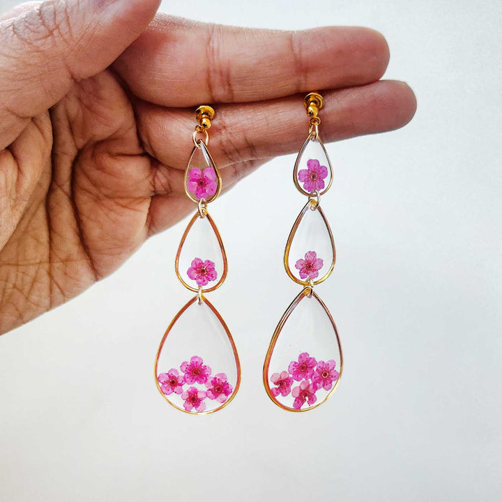 Handmade Pressed Flower Art Pink Paradise Resin Earrings