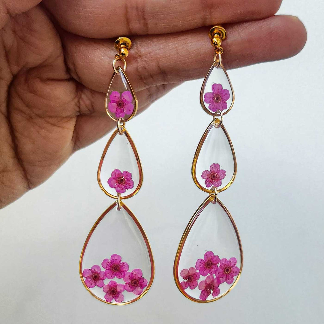 Handmade Pressed Flower Art Pink Paradise Resin Earrings
