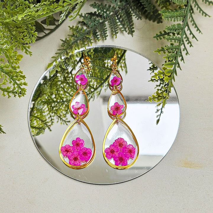 Handmade Pressed Flower Art Pink Paradise Resin Earrings