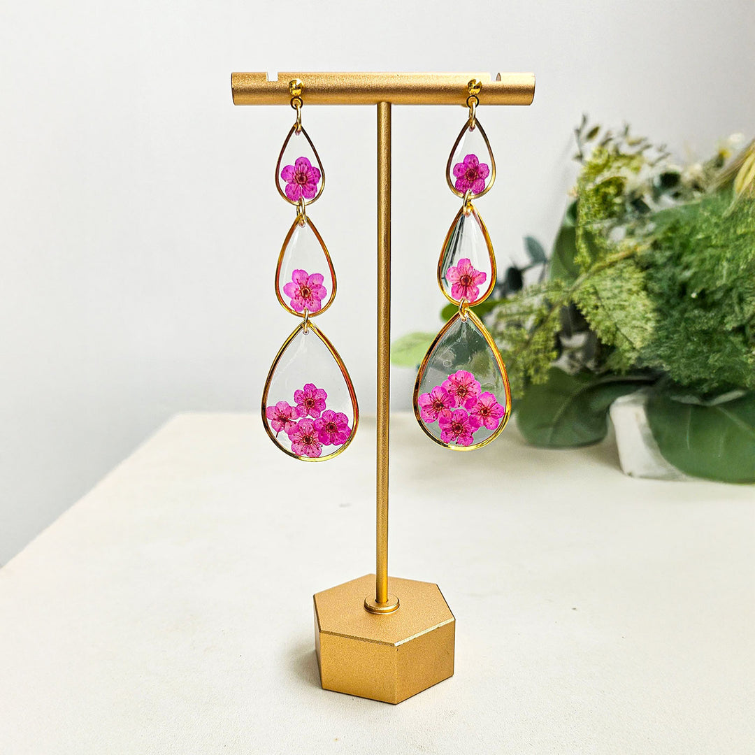 Handmade Pressed Flower Art Pink Paradise Resin Earrings