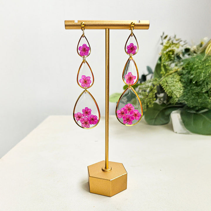 Handmade Pressed Flower Art Pink Paradise Resin Earrings