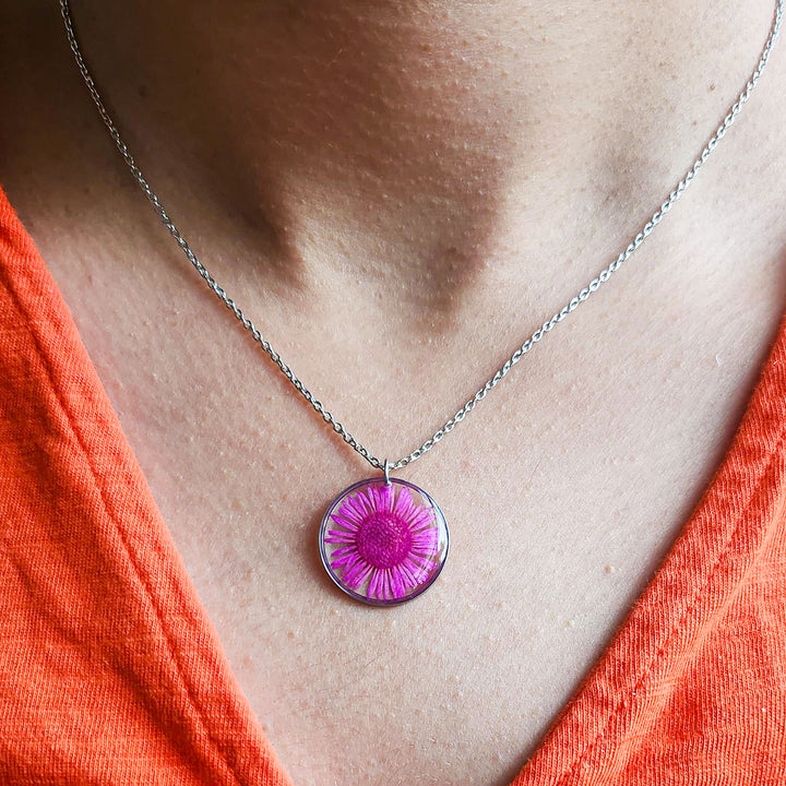 Handmade Pressed Flower Art Pink Resin Necklace