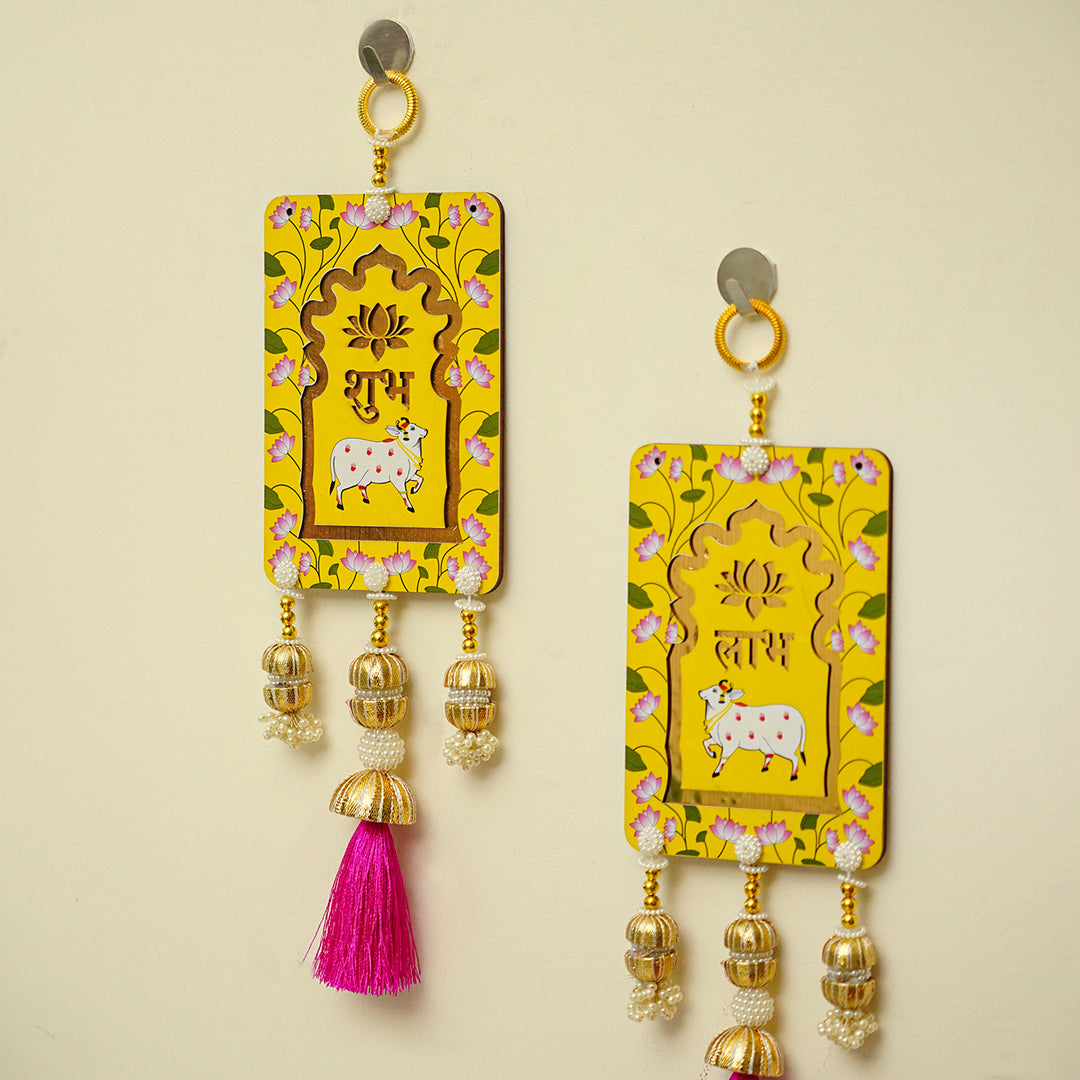 Handcrafted Printed Large Pichwai Shubh Labh Hanging | Set Of 2