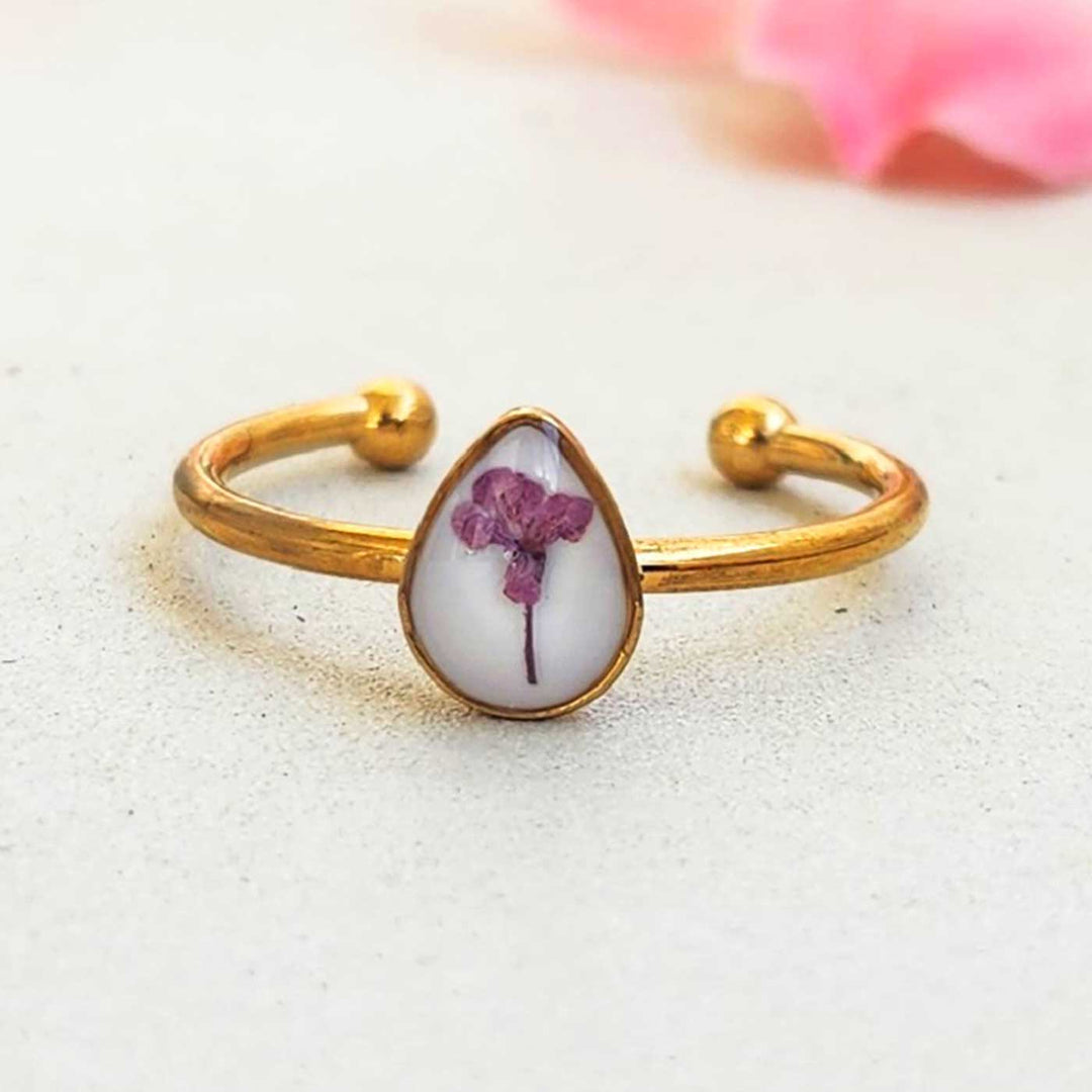 Handmade Pressed Flower Art Purple Resin Ring With Origami Ring Box