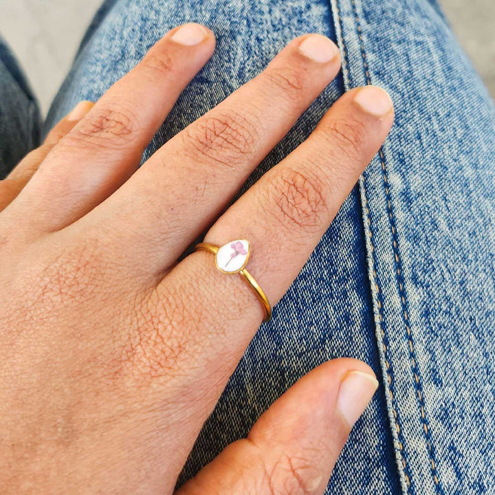 Handmade Pressed Flower Art Purple Resin Ring With Origami Ring Box