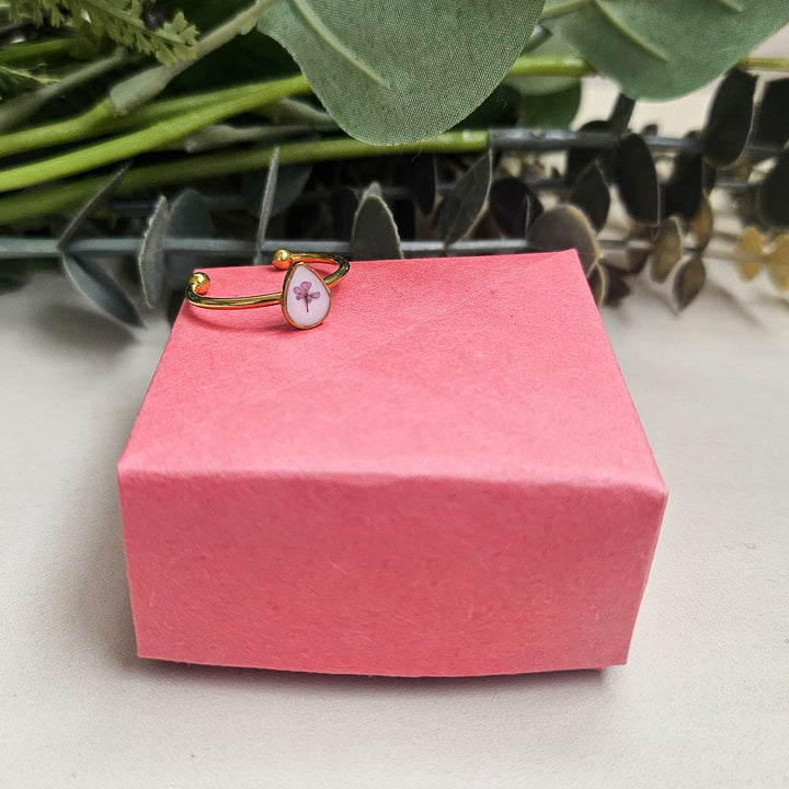 Handmade Pressed Flower Art Purple Resin Ring With Origami Ring Box
