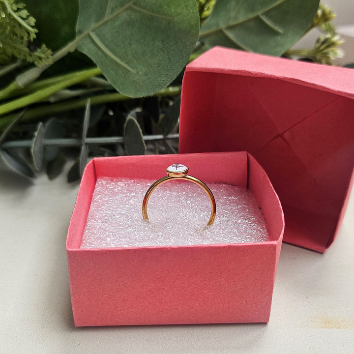 Handmade Pressed Flower Art Purple Resin Ring With Origami Ring Box