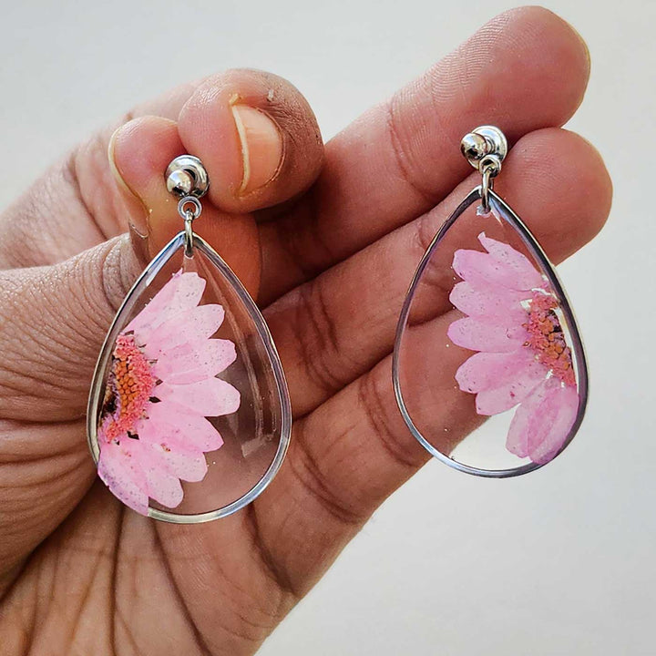 Handmade Pressed Flower Art Pink Whisper Resin Earrings