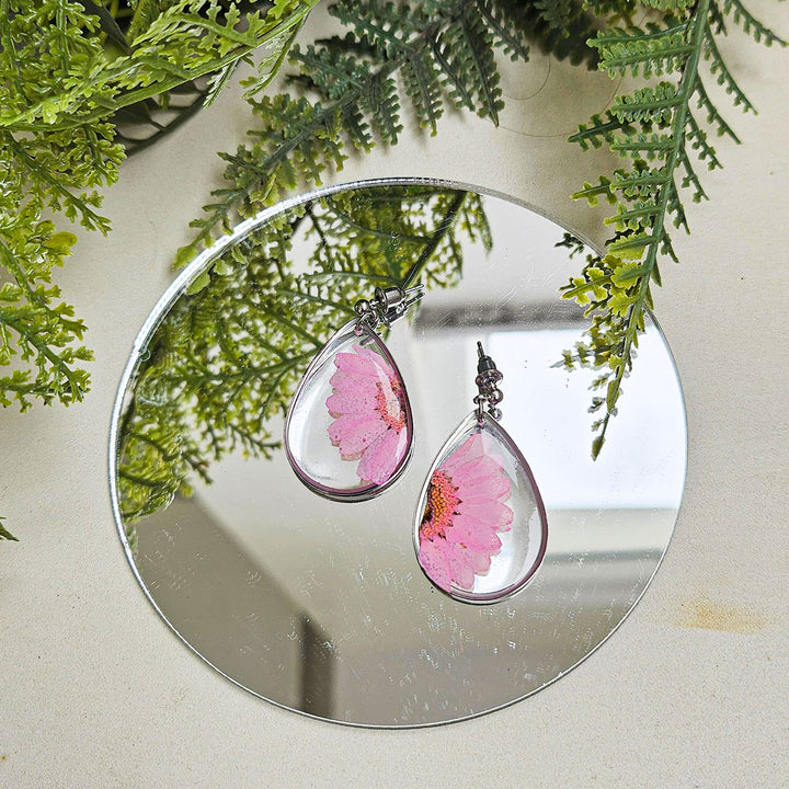 Handmade Pressed Flower Art Pink Whisper Resin Earrings