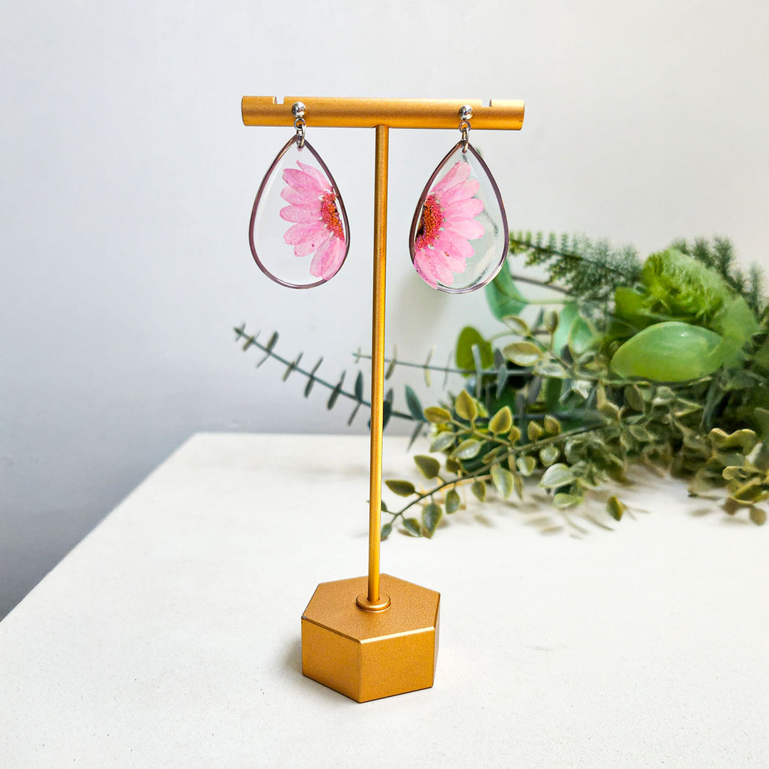 Handmade Pressed Flower Art Pink Whisper Resin Earrings