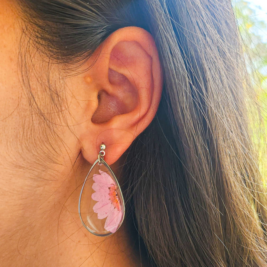 Handmade Pressed Flower Art Pink Whisper Resin Earrings