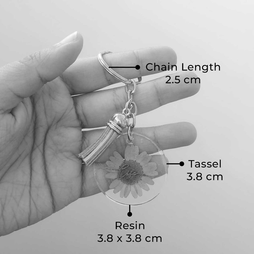 Handmade Pressed Flower Art Blue Resin Keychain