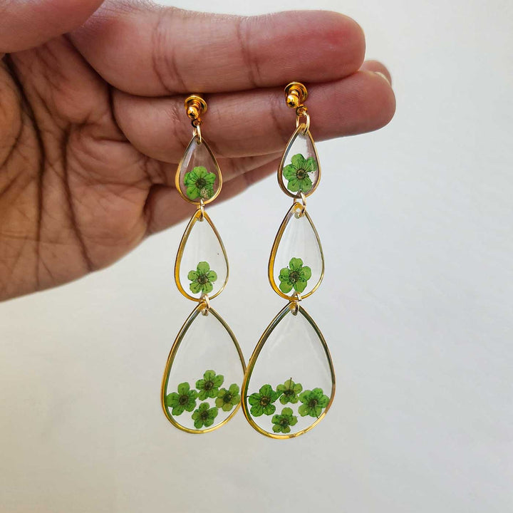Handmade Pressed Flower Art Green Spring Resin Earrings