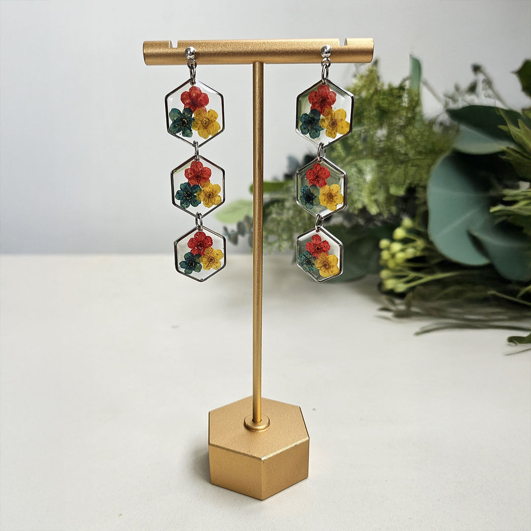 Handmade Pressed Flower Art Colourful Spring Resin Earrings
