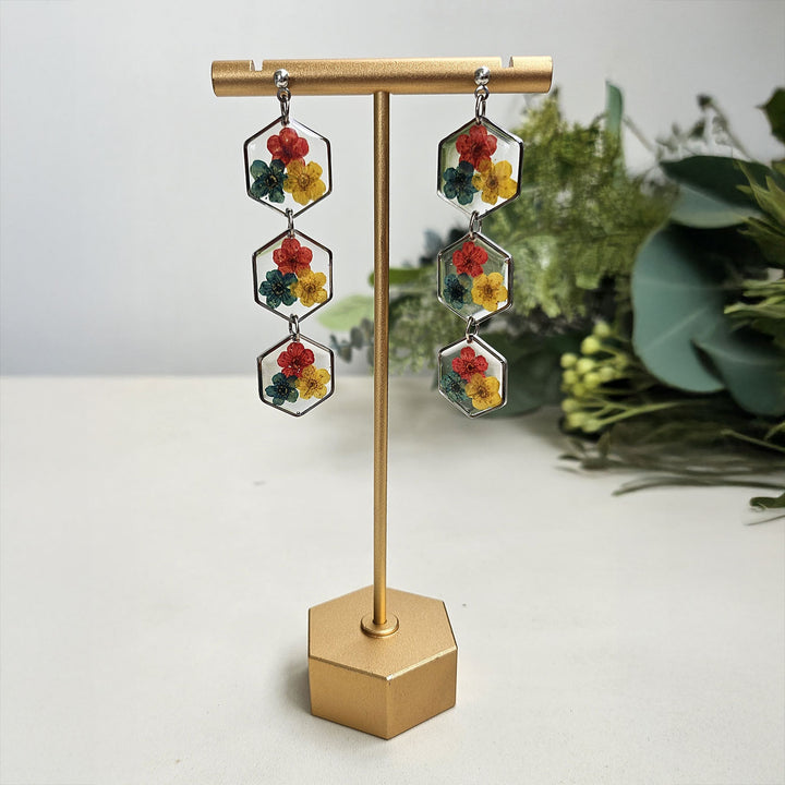 Handmade Pressed Flower Art Colourful Spring Resin Earrings