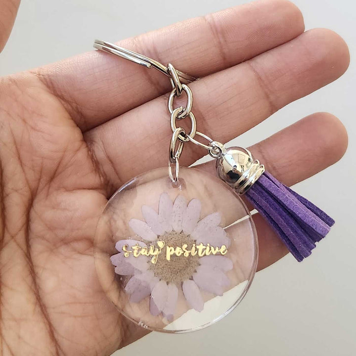 Handmade Pressed Flower Art Purple Resin Keychain