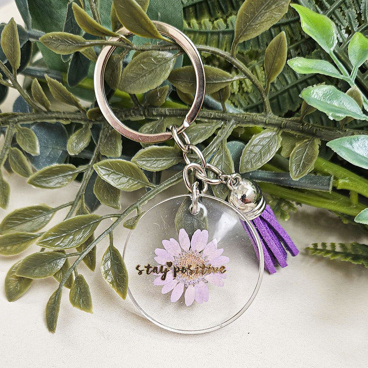 Handmade Pressed Flower Art Purple Resin Keychain
