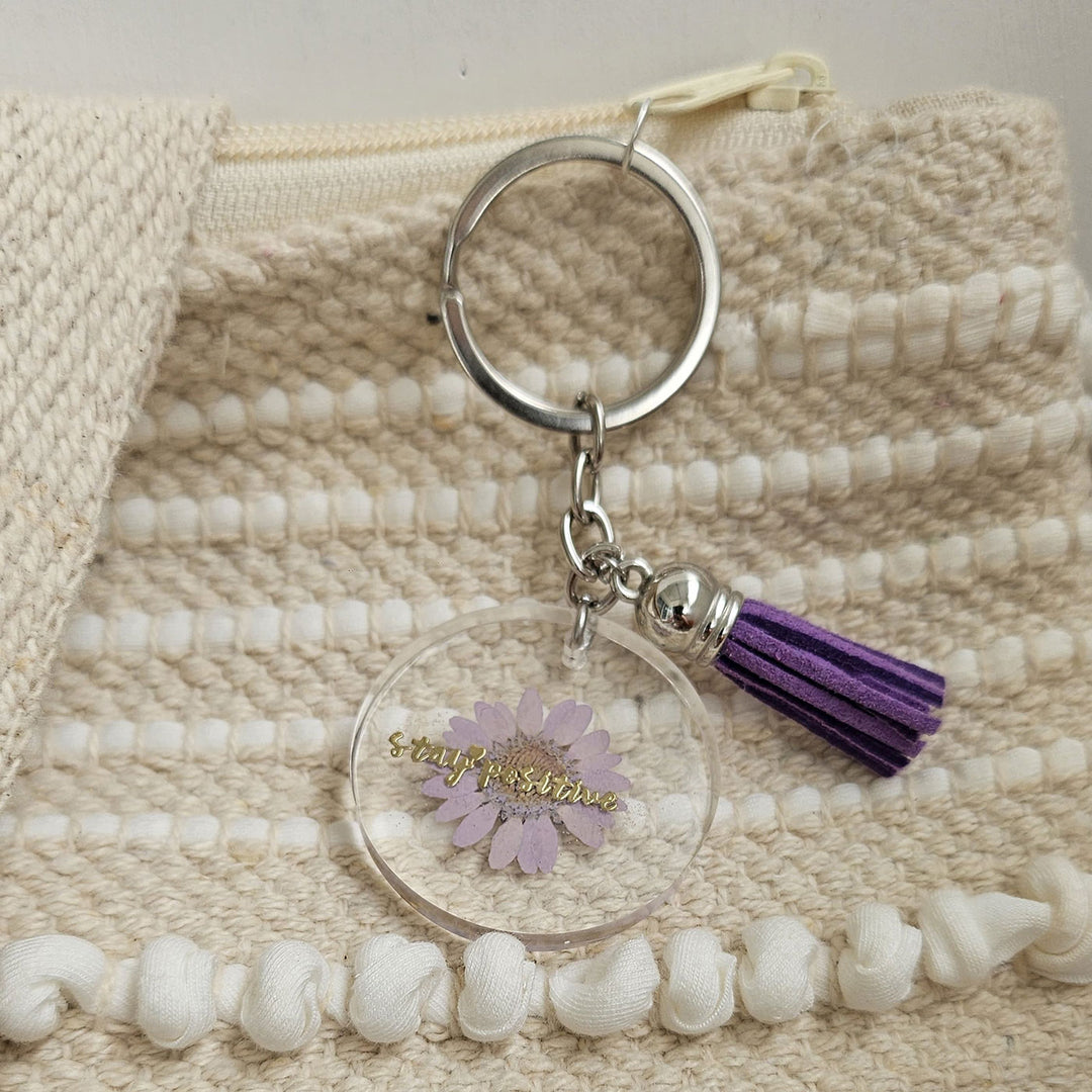 Handmade Pressed Flower Art Purple Resin Keychain