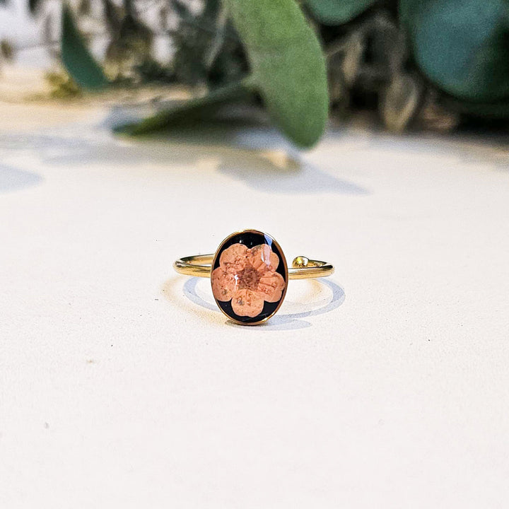 Handmade Pressed Flower Art Orange Black Resin Ring With Origami Ring Box