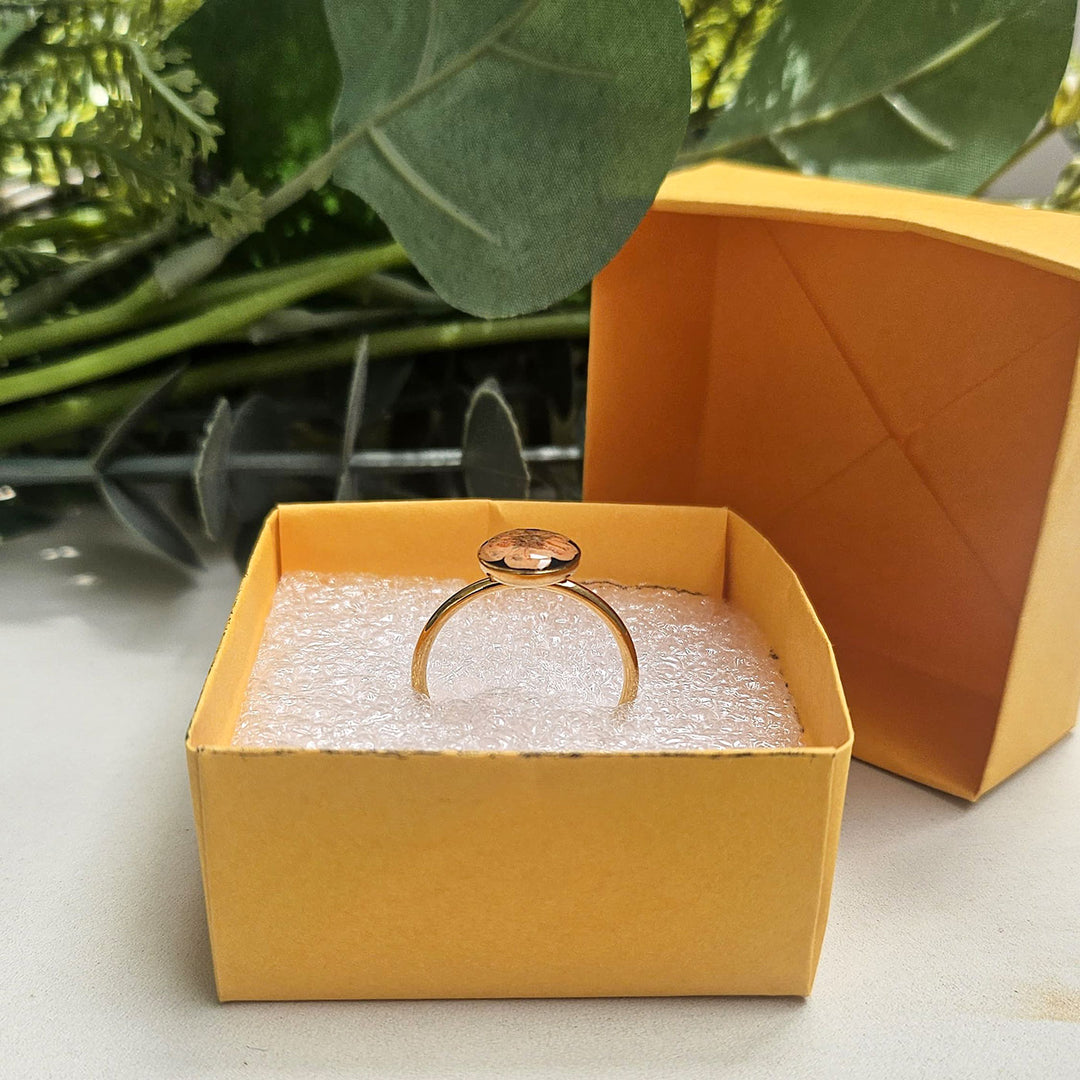 Handmade Pressed Flower Art Orange Black Resin Ring With Origami Ring Box