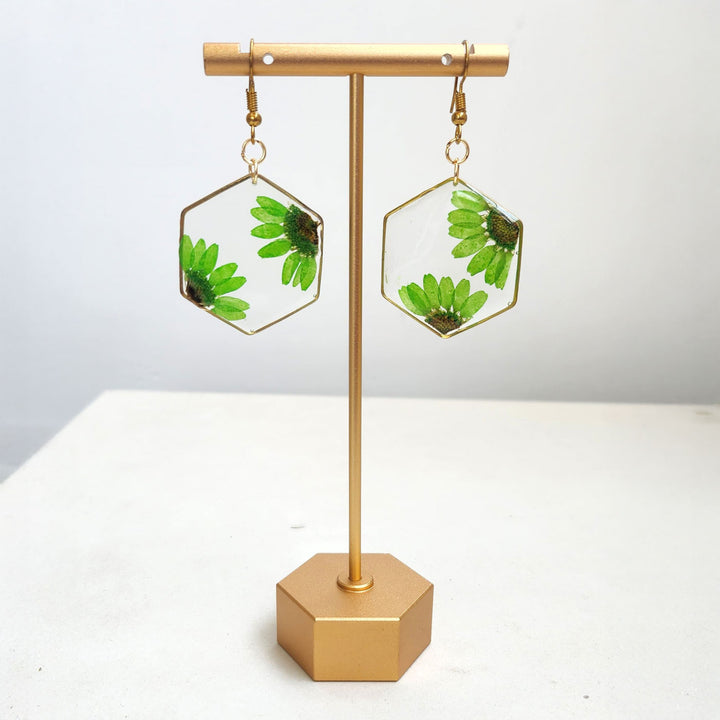 Handmade Pressed Flower Art Green Tropical Resin Earrings