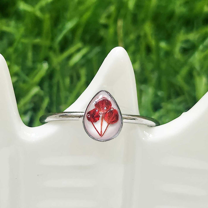 Handmade Pressed Flower Art Resin Ring With Origami Ring Box
