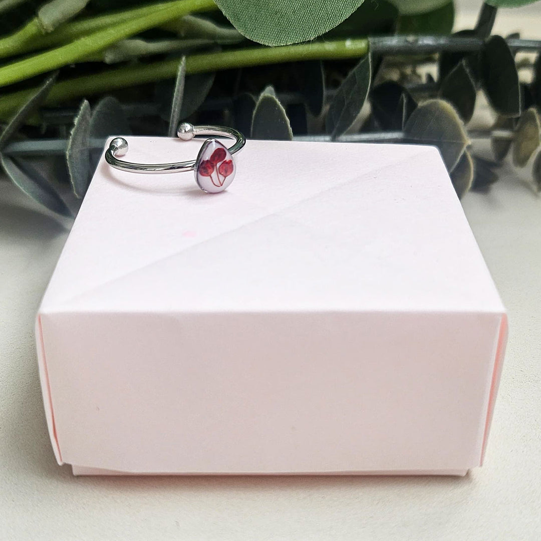 Handmade Pressed Flower Art Resin Ring With Origami Ring Box
