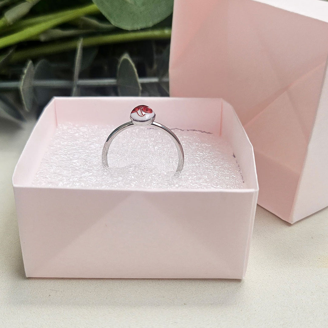 Handmade Pressed Flower Art Resin Ring With Origami Ring Box