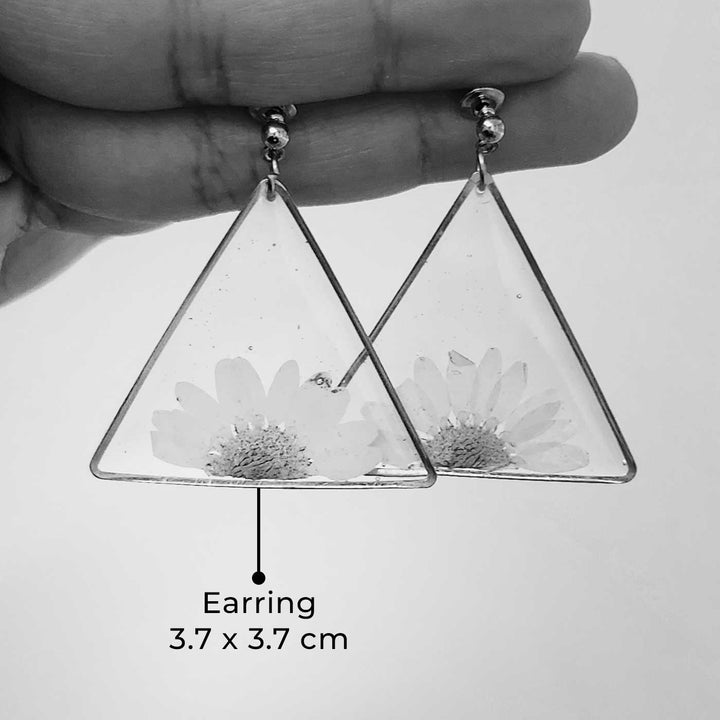Handmade Pressed Flower Art White Resin Earrings
